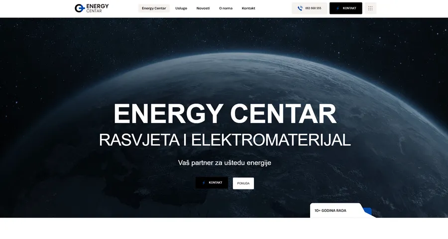 Website von Energy Centar — Beleuchtung und Elektromaterial.