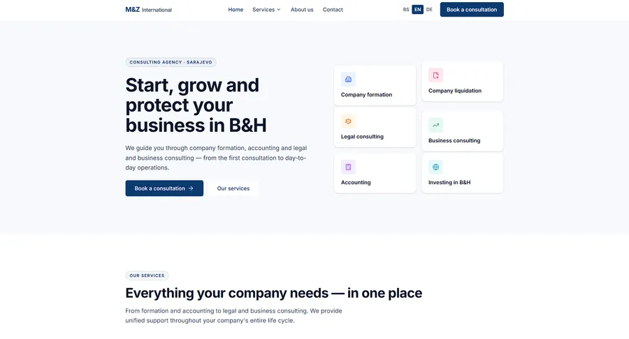 Website der Agentur M&Z International — Unternehmensberatung.